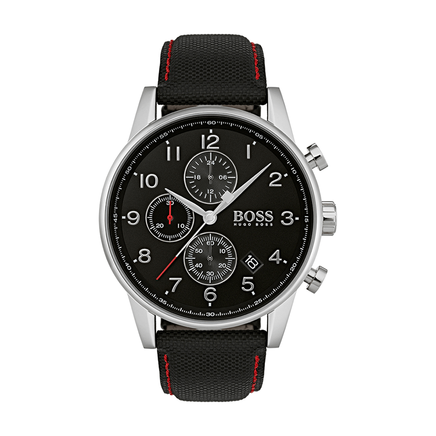 Hugo Boss Navigator Black Dial Black Leather Strap Watch for Men - 1513535
