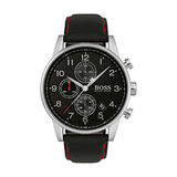 Hugo Boss Navigator Black Dial Black Leather Strap Watch for Men - 1513535