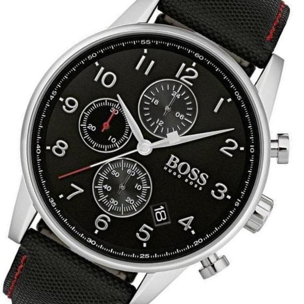 Hugo Boss Navigator Black Dial Black Leather Strap Watch for Men - 1513535