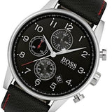 Hugo Boss Navigator Black Dial Black Leather Strap Watch for Men - 1513535