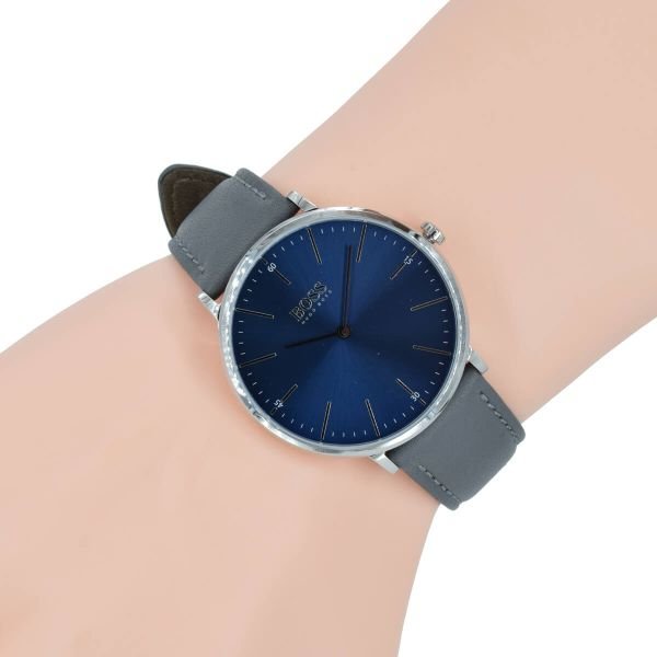Hugo Boss Horizon Blue Dial Grey Leather Strap Watch for Men - 1513539