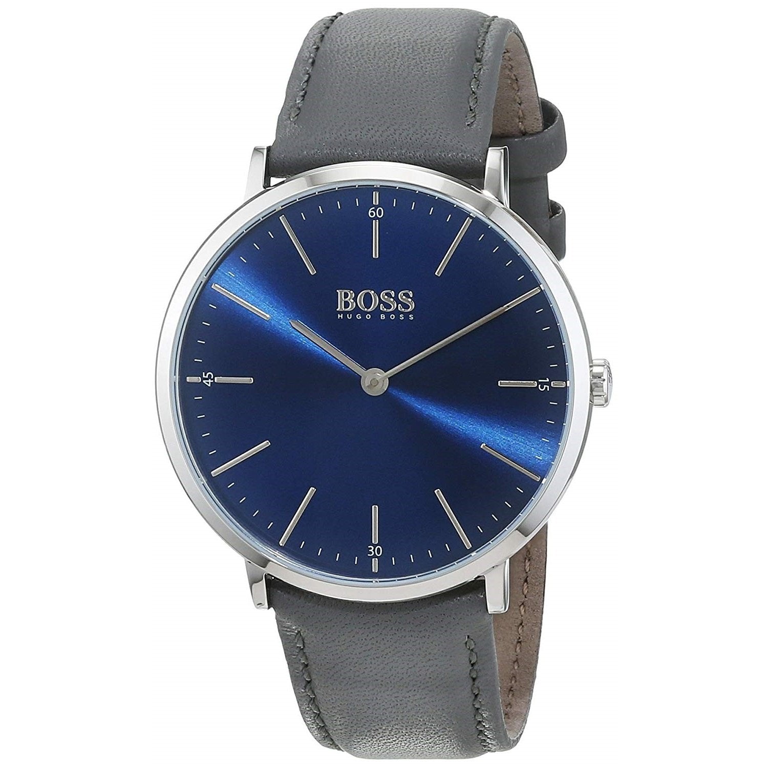 Hugo Boss Horizon Blue Dial Grey Leather Strap Watch for Men - 1513539