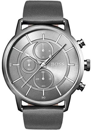Hugo Boss Architectural Grey Dial Grey Leather Strap Watch for Men - 1513570