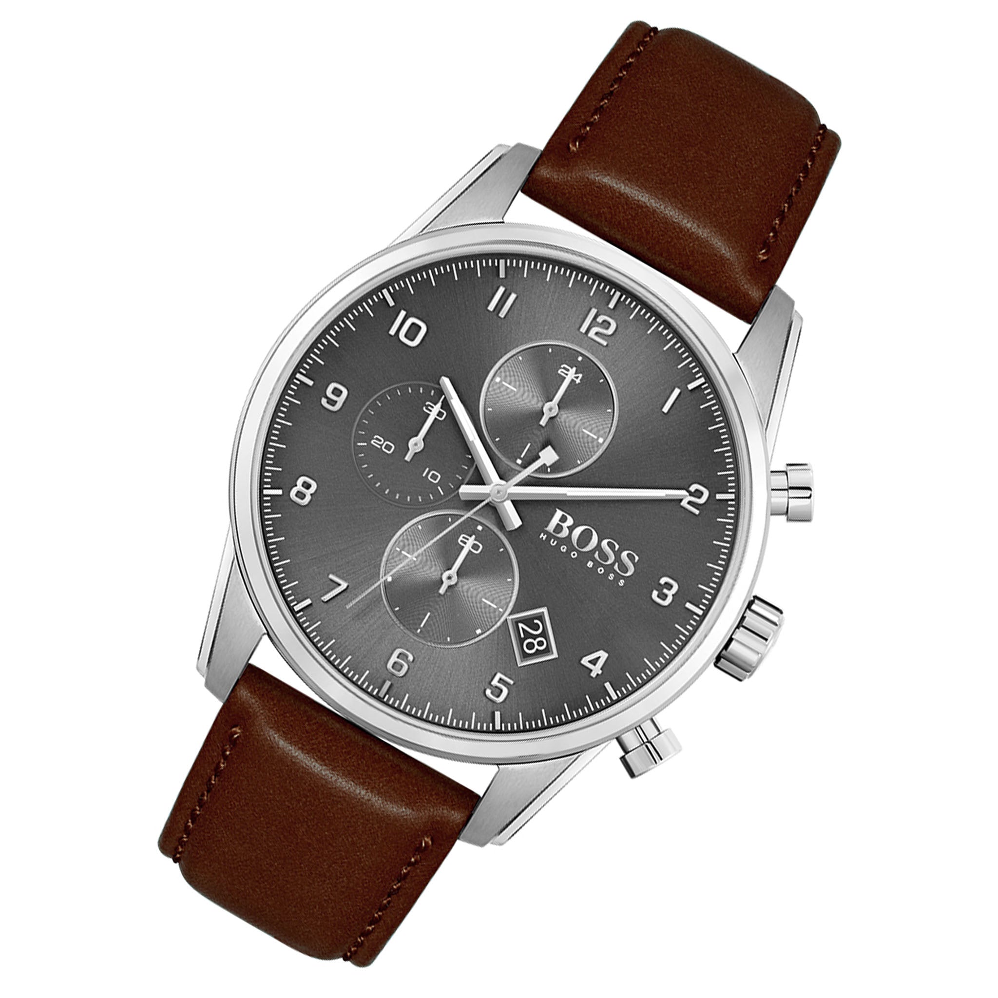 Hugo Boss Skymaster Grey Dial Brown Leather Strap Watch for Men - 1513787