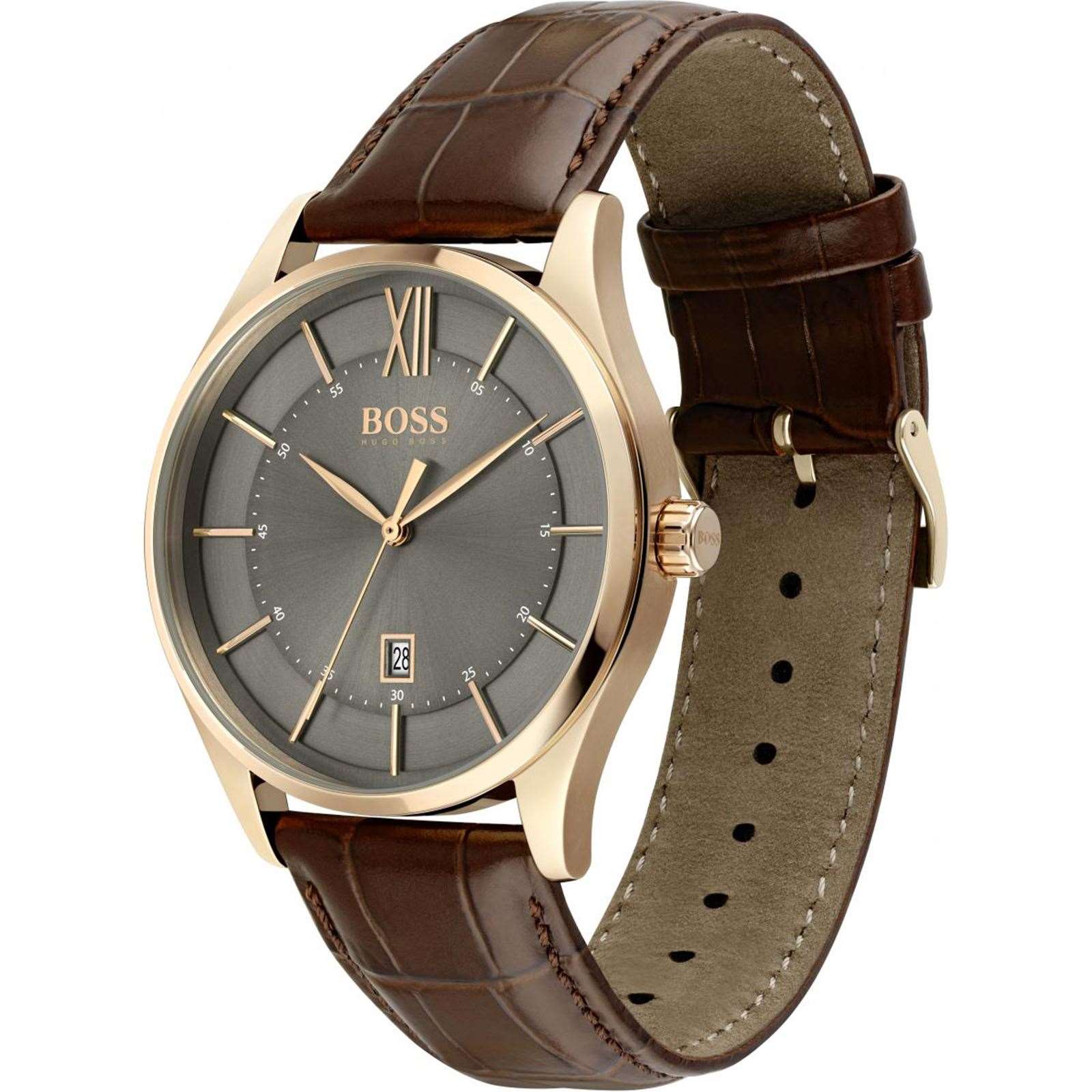 Hugo Boss Ambassador Grey Dial Brown Leather Strap Watch for Men - 1513387