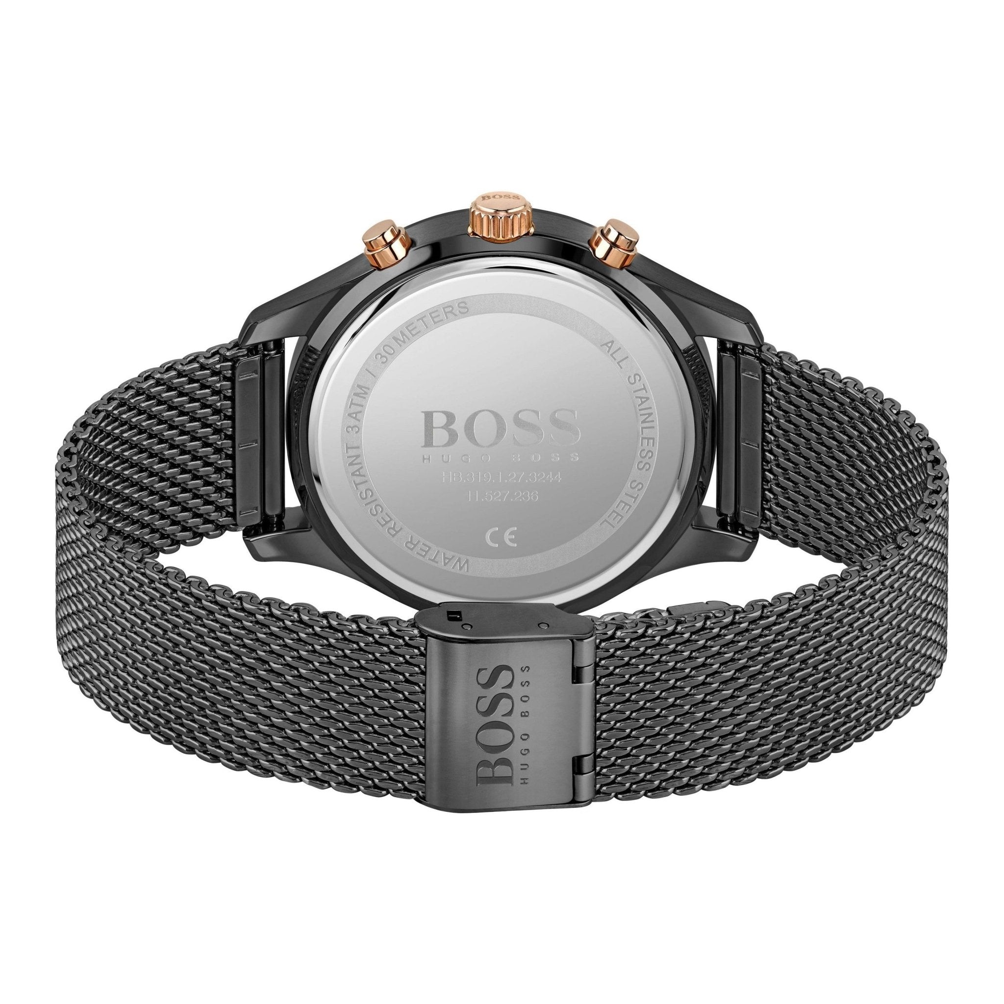Hugo Boss Associate Black Dial Black Mesh Bracelet Watch for Men - 1513811