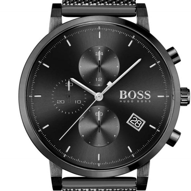 Hugo Boss Integrity Black Dial Black Mesh Bracelet Watch for Men - 1513813
