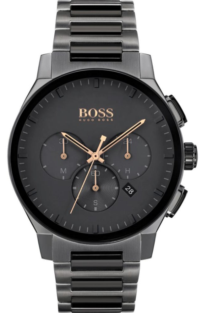 Hugo Boss Peak Black Dial Black Steel Strap Watch for Men - 1513814