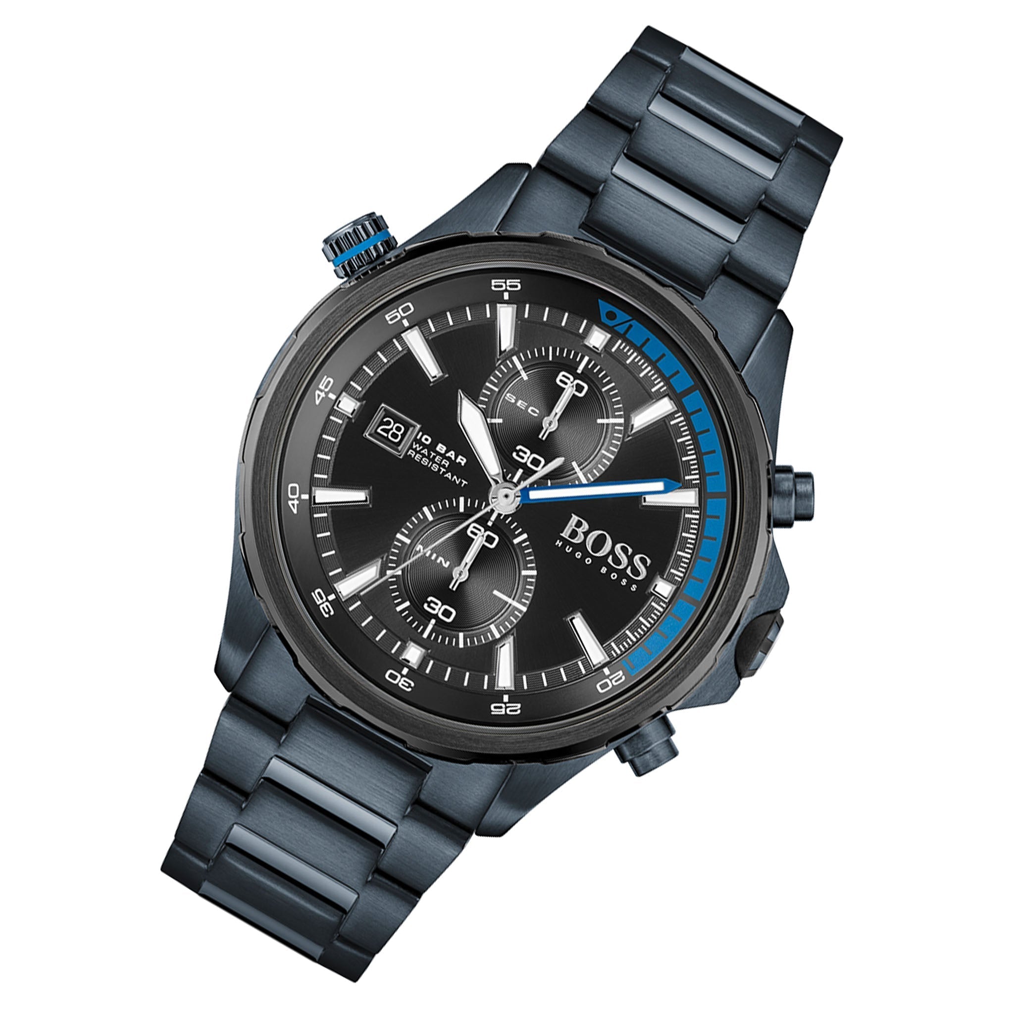 Hugo Boss Globetrotter Black Dial Black Steel Strap Watch for Men - 1513824