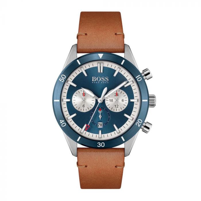 Hugo Boss Santiago Blue Dial Brown Leather Strap Watch for Men - 1513860