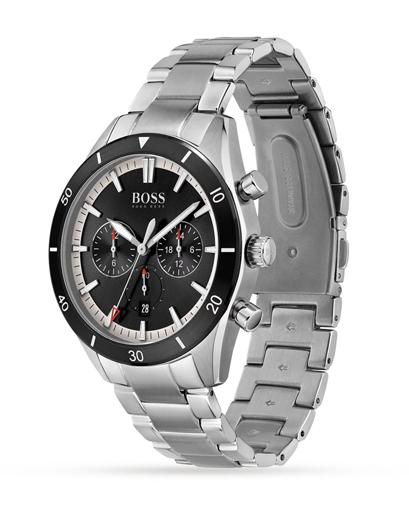 Hugo Boss Santiago Black Dial Silver Steel Strap Watch for Men - 1513862