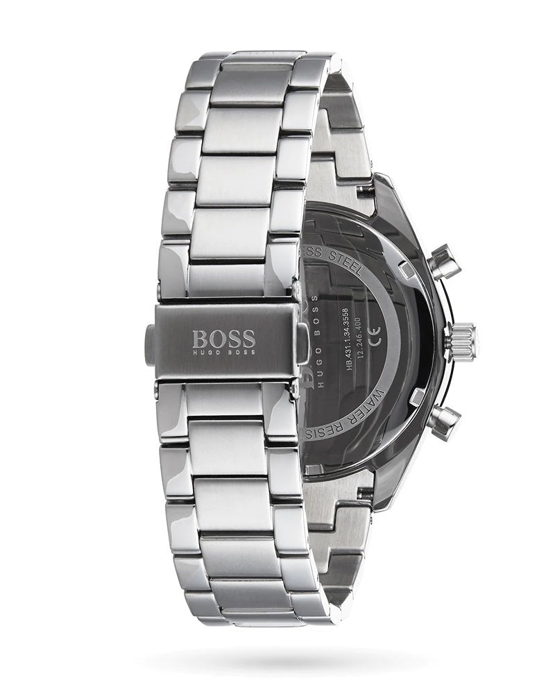 Hugo Boss Santiago Black Dial Silver Steel Strap Watch for Men - 1513862