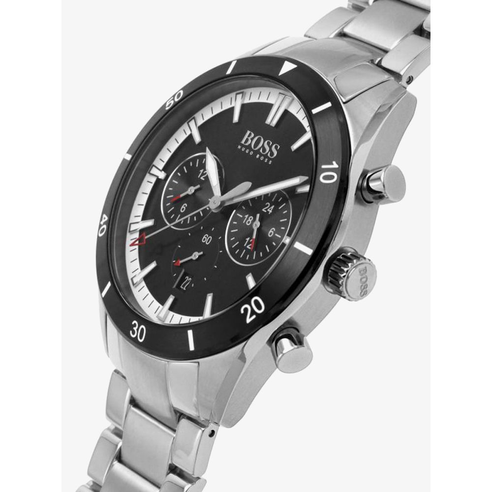 Hugo Boss Santiago Black Dial Silver Steel Strap Watch for Men - 1513862