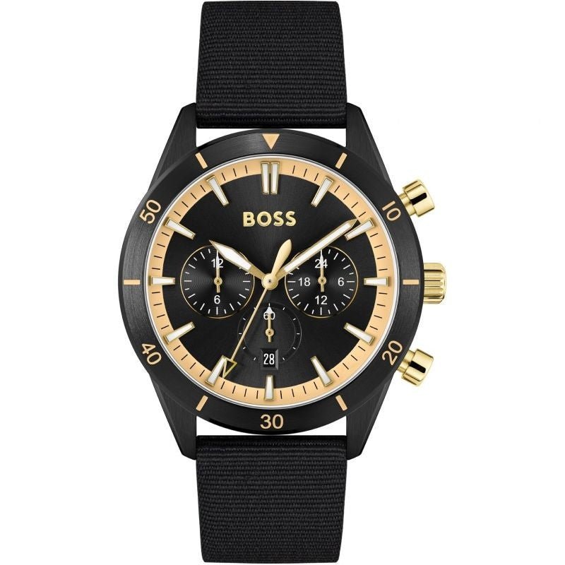 Hugo Boss Santiago Black Dial Black Nylon Strap Watch for Men - 1513935