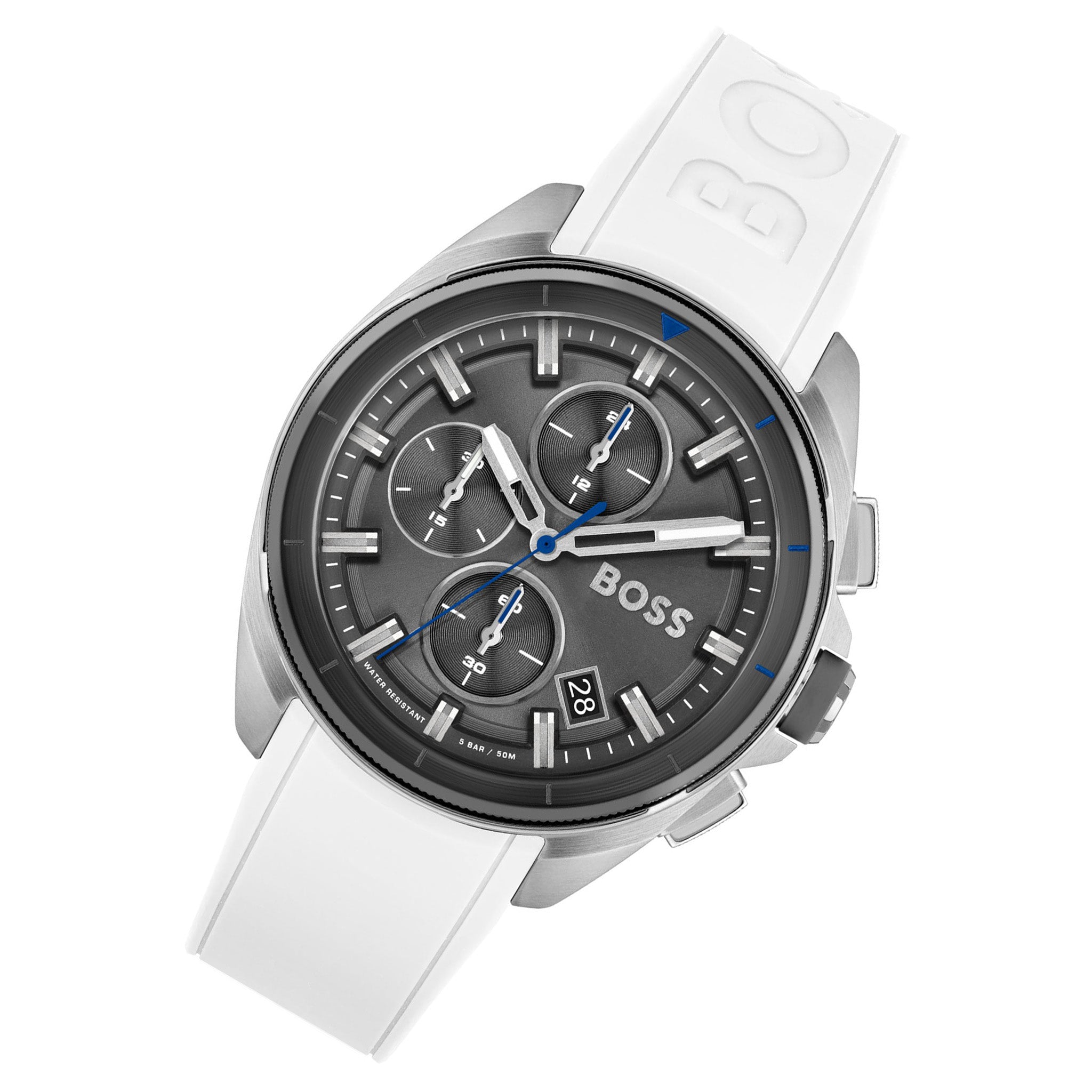 Hugo Boss Volane Grey Dial White SIlicone Strap Watch for Men - 1513948