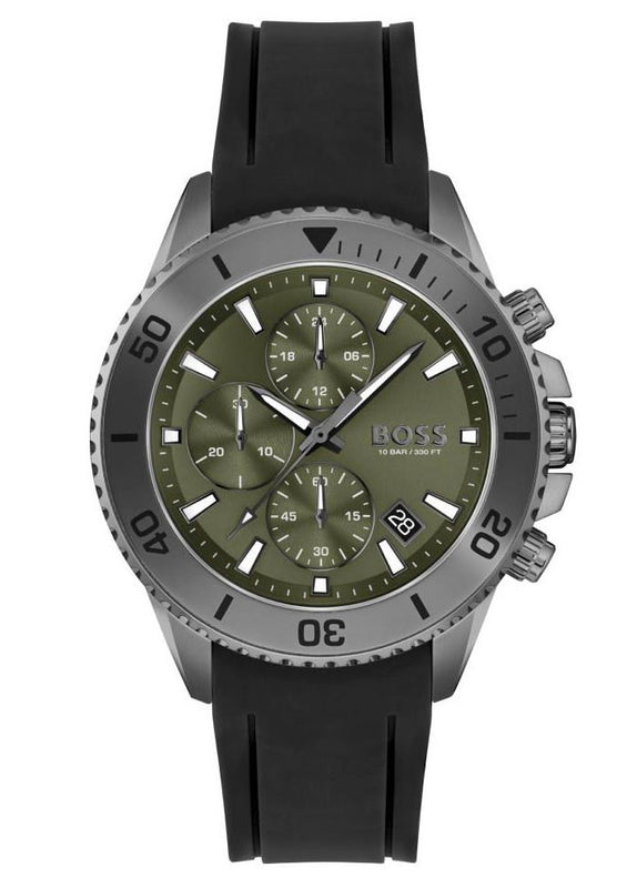 Hugo Boss Admiral Green Dial Black Silicon Rubber Strap Watch for Men - 1513967