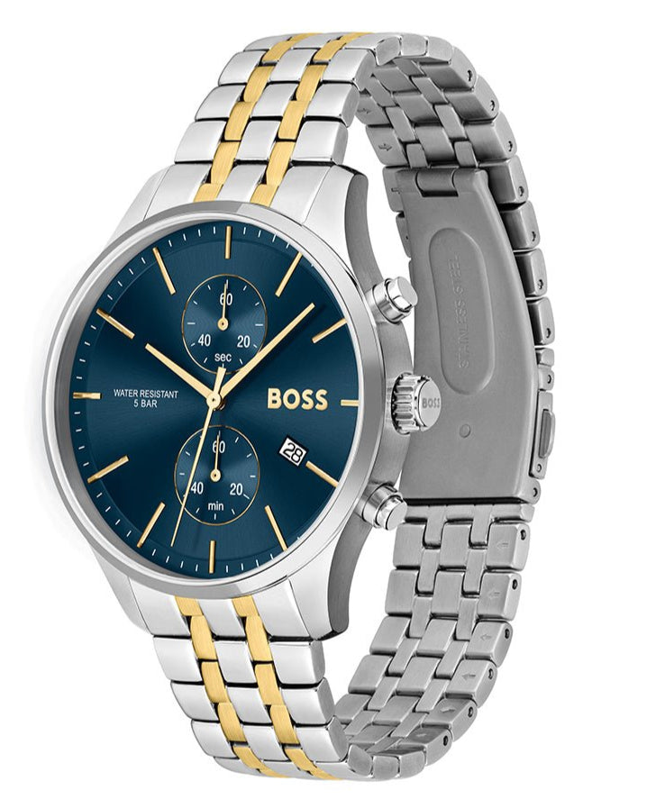 Hugo Boss Associate Blue Dial Two Tone Steel Strap Watch for Men - 1513976