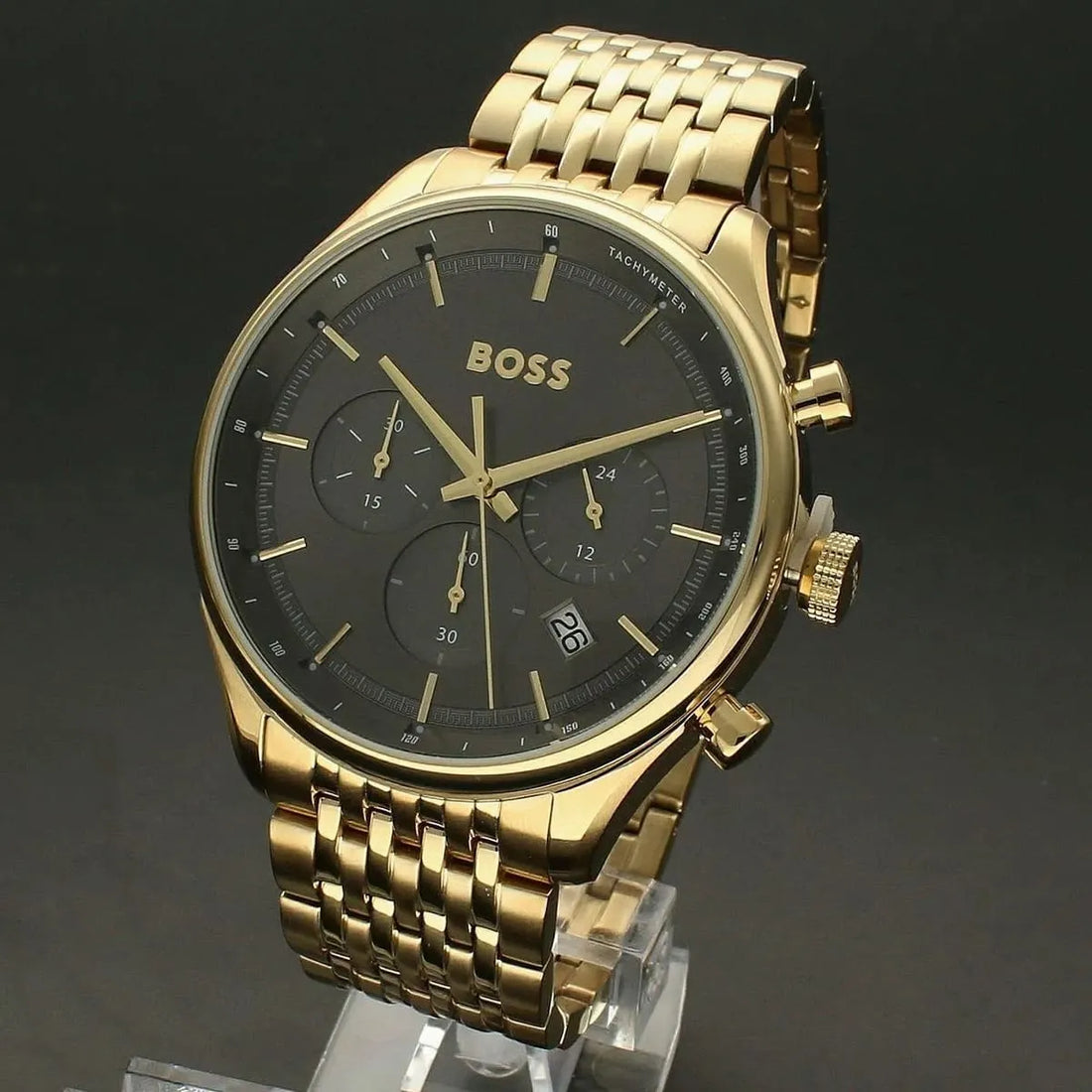 Hugo Boss Gregor Chronograph Grey Dial Gold Steel Strap Watch For Men - 1514051