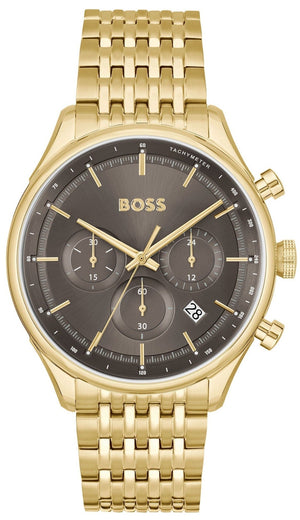 Hugo Boss Gregor Chronograph Grey Dial Gold Steel Strap Watch For Men - 1514051