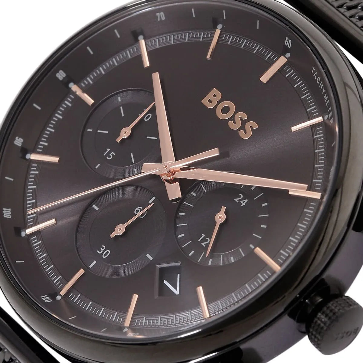 Hugo Boss Gregor Chronograph Black Dial Black Mesh Bracelet Watch For Men - 1514065