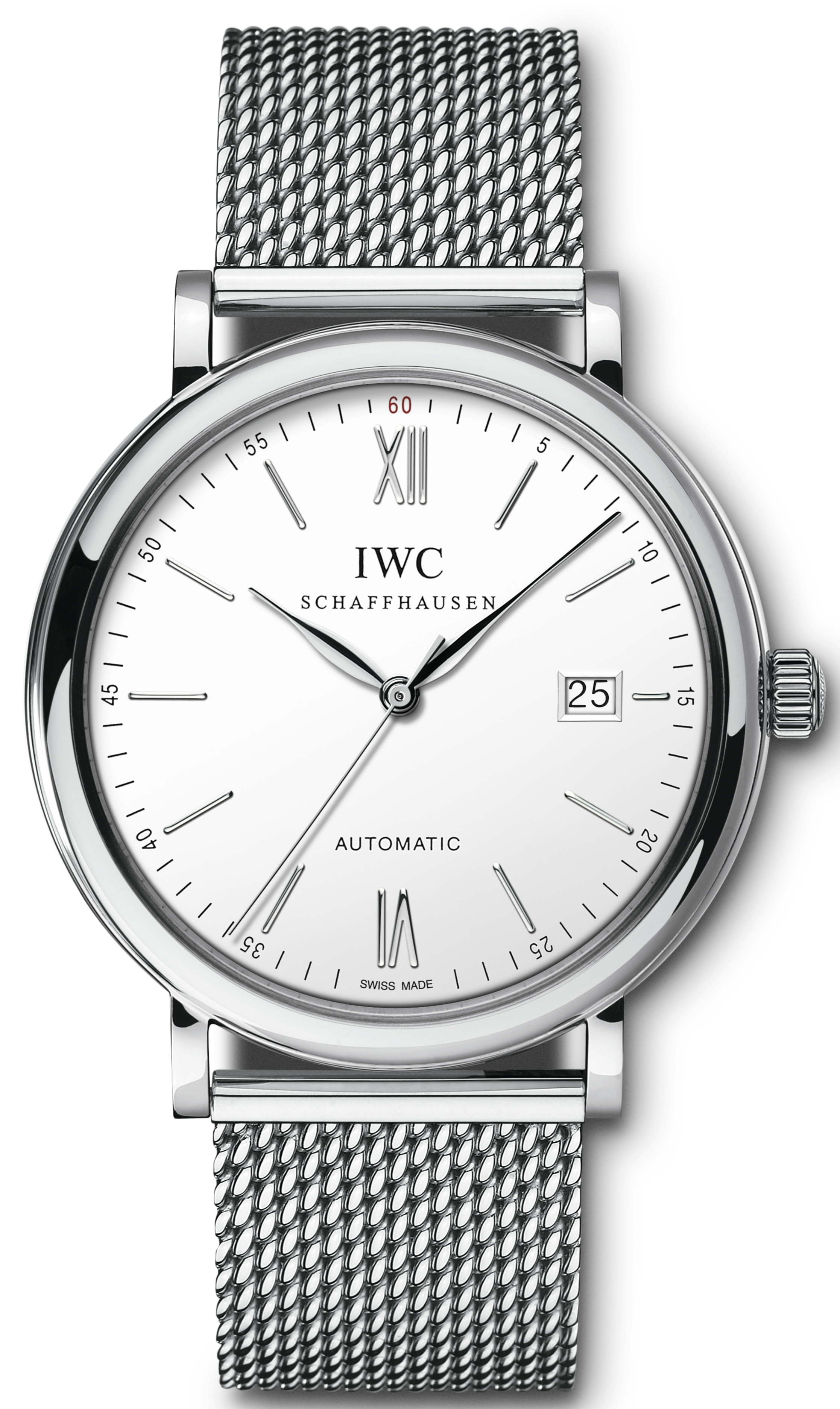 IWC Portofino Automatic White Dial Silver Mesh Bracelet Watch for Men - IW356505