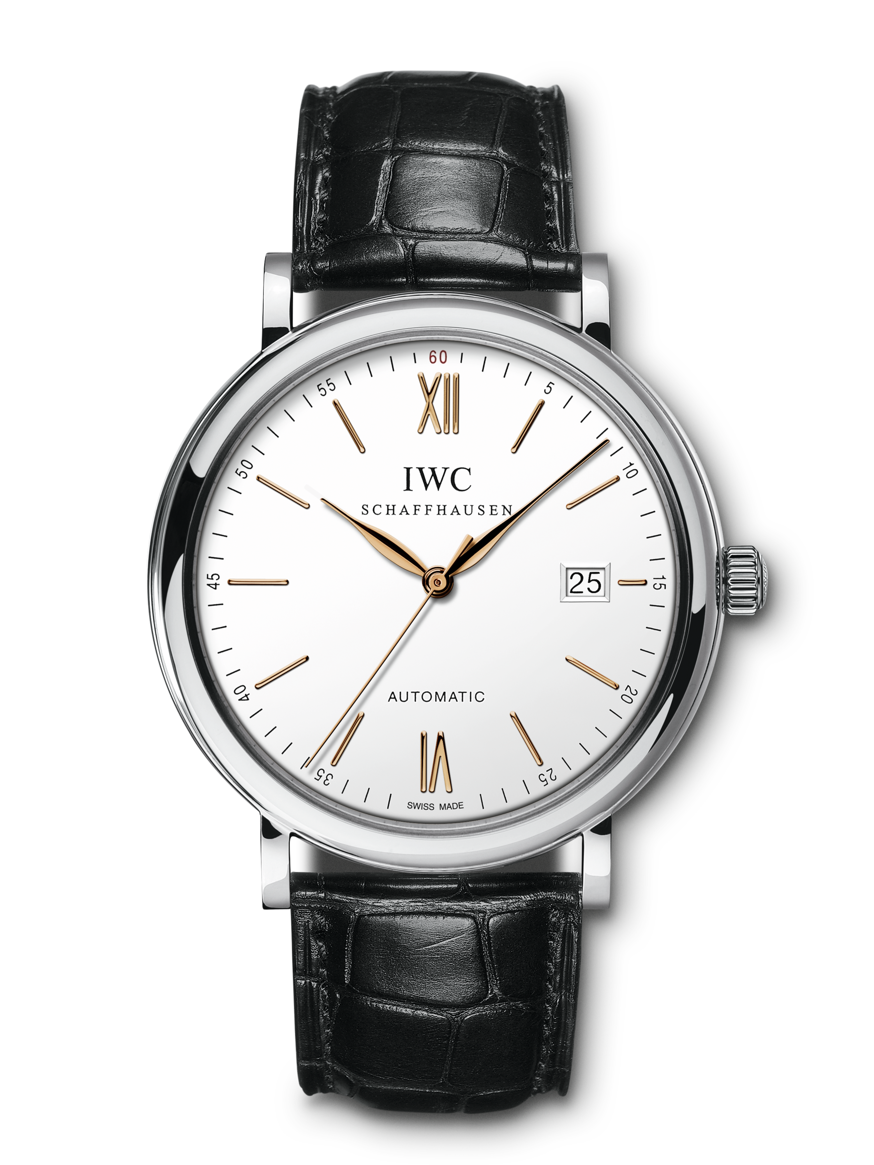 IWC Portofino Automatic White Dial Black Leather Strap Watch for Men - IW356517