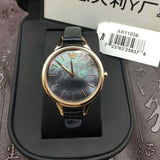 Emporio Armani Aurora Mother Of Pearl Black Dial Black Leather Strap Watch For Women - AR11056