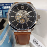 Fossil Flynn Automatic Black Dial Brown Leather Strap Watch for Men - BQ2270