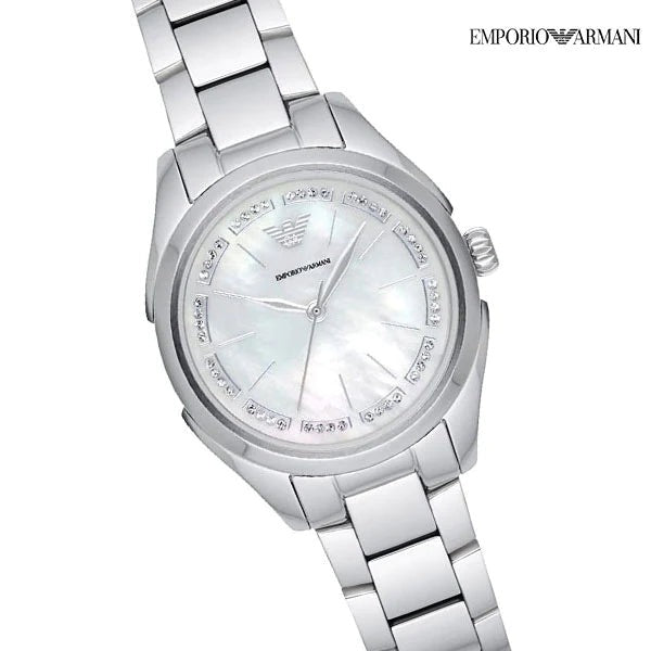 Emporio Armani Valeria Quartz Mother of Pearl Dial Silver Steel Strap Watch For Women - AR11030