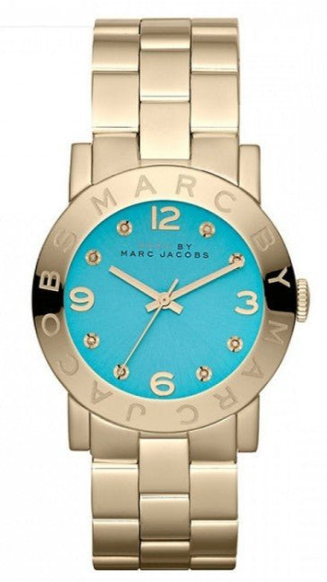 Marc Jacobs Amy Green Dial Gold Steel Strap Watch for Women - MBM8624