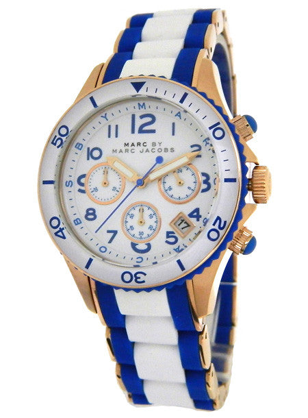 Marc Jacobs Rock Chronograph White Dial Two Tone Silicone Strap Watch for Women - MBM2594