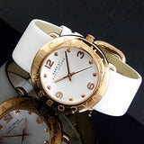 Marc Jacobs Amy White Dial White Leather Strap Watch for Women - MBM1180