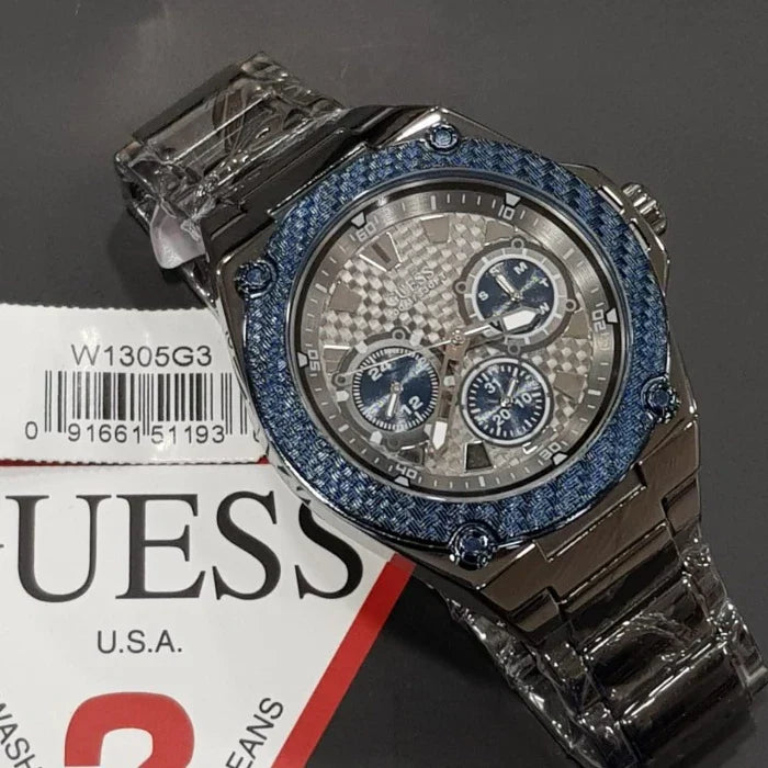 Guess Sport Analog Grey Dial Grey Steel Strap Watch for Men - W0377G5