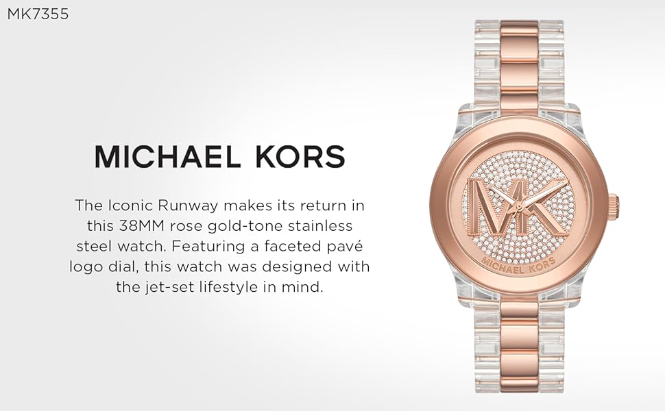 Michael Kors Runway Analog Crystals Rose Gold Dial Two Tone Steel Strap Watch for Women - MK7355