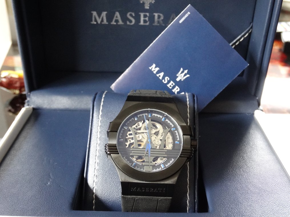 Maserati Potenza Automatic Black Dial Black Leather Strap Watch For Men - R8821108009