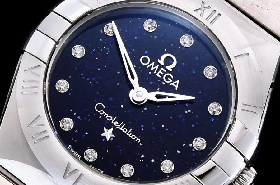 Omega Constellation Manhattan Quartz Diamonds Blue Dial Silver Steel Strap Watch for Women - 131.10.25.60.53.001