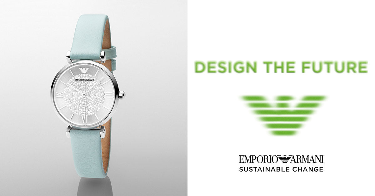 Emporio Armani Gianni T Bar Analog Crystals Silver Dial Blue Leather Strap Watch For Women - AR11443