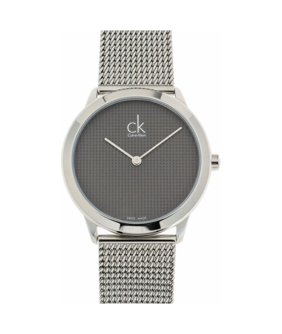 Calvin Klein Minimal Grey Dial Silver Mesh Bracelet Watch for Women - K3M2212X