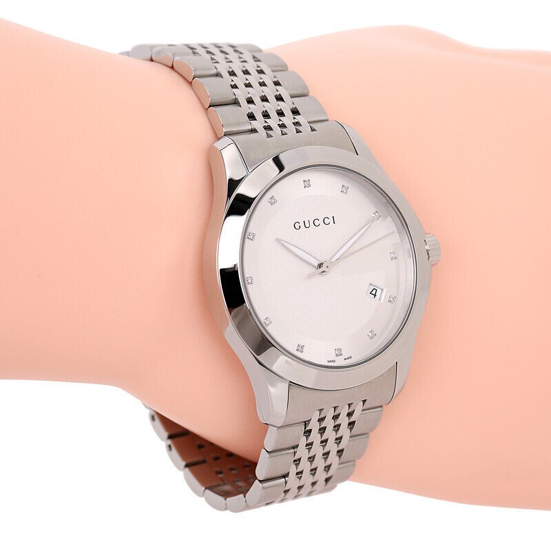 Gucci G Timeless Diamonds Mother of Pearl Dial Silver Steel Strap Watch For Women - YA126510