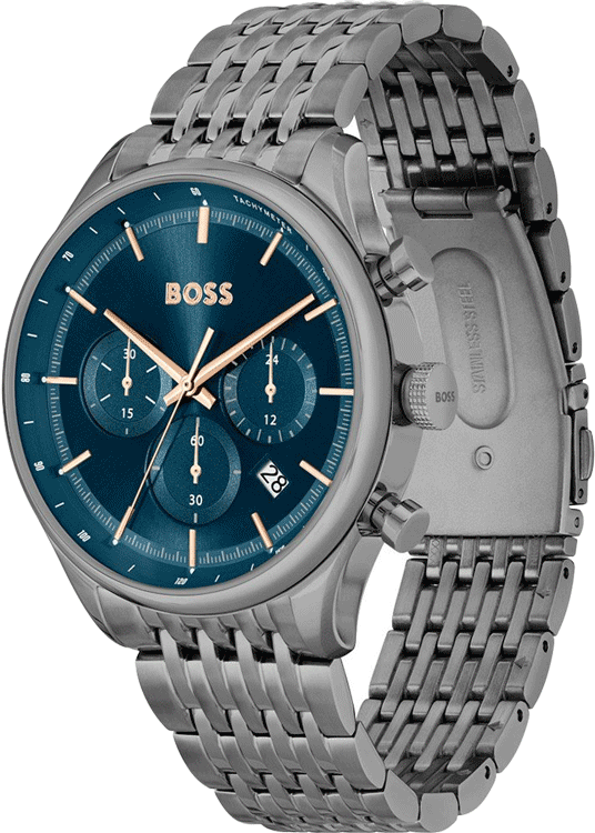 Hugo Boss Gregor Chronograph Blue Dial Grey Steel Strap Watch For Men - 1514083