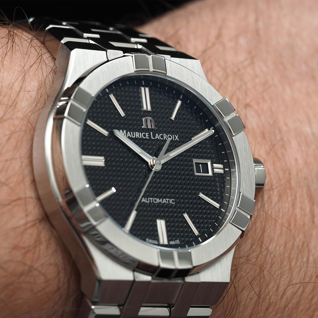 Maurice Lacroix Aikon Automatic Black Dial Silver Steel Strap Watch for Men - AI1807-SS002-330-1