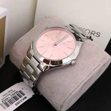 Michael Kors Slim Runway Quartz Pink Dial Silver Steel Strap Watch For Women - MK3380