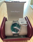 Salvatore Ferragamo Sapphire Chrono Green Dial Silver Steel Strap Watch for Men - SFME00421