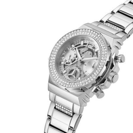 Guess Fusion Chronograph Crystals Silver Dial Silver Steel Strap Watch For Women - GW0552L1