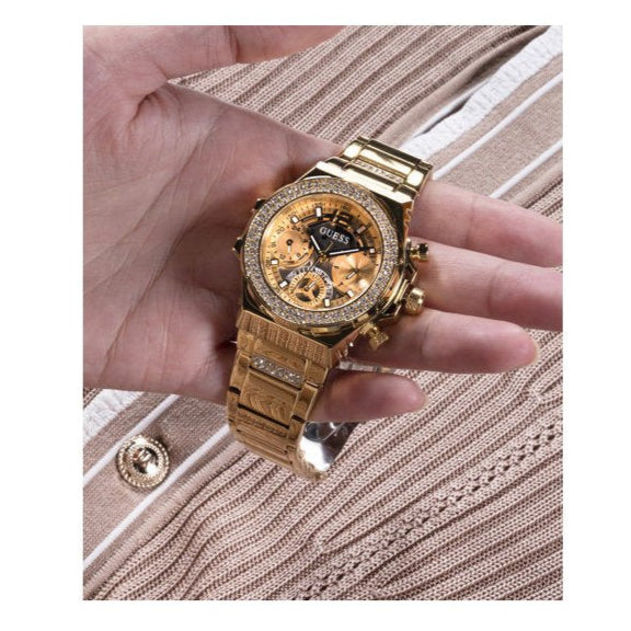 Guess Fusion Chronograph Gold Dial Gold Steel Strap Watch for Women - GW0552L2
