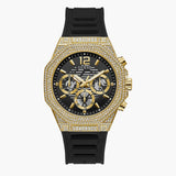 Guess Momentum Chronograph Diamonds Black Dial Black Silicone Strap Watch For Men - GW0518G2