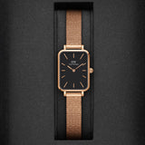 Daniel Wellington Quadro Melrose Black Dial Rose Gold Mesh Bracelet Watch For Women - DW00100432