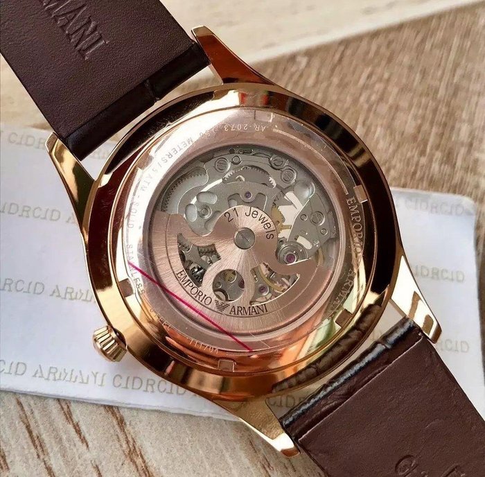 Emporio Armani Epoca White Skeletal Dial Black Leather Strap Watch For Men - AR2073