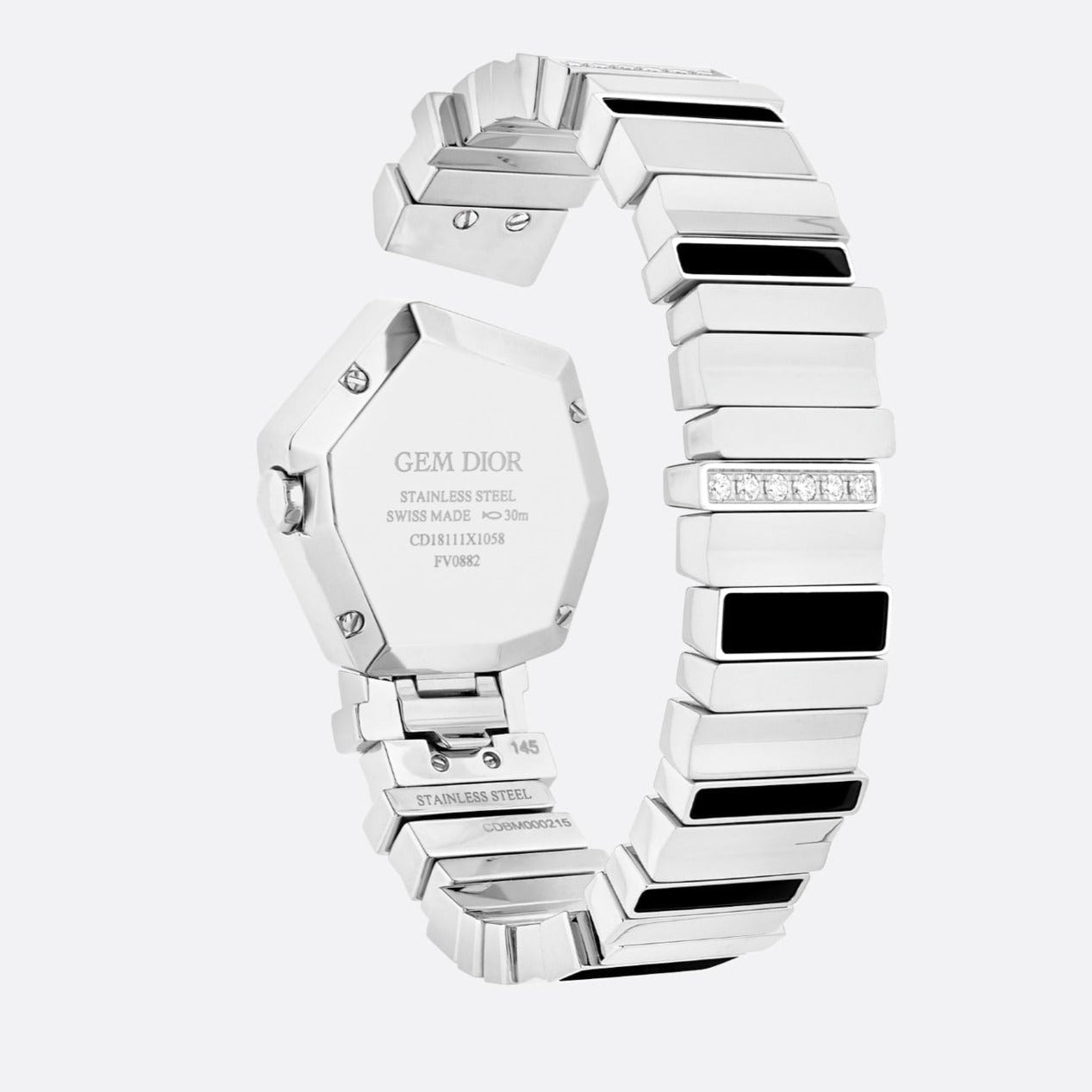 Dior Gem Dior Mother of Pearl Diamonds Black Dial Silver Steel Strap Watch for Women - CD18111X1058