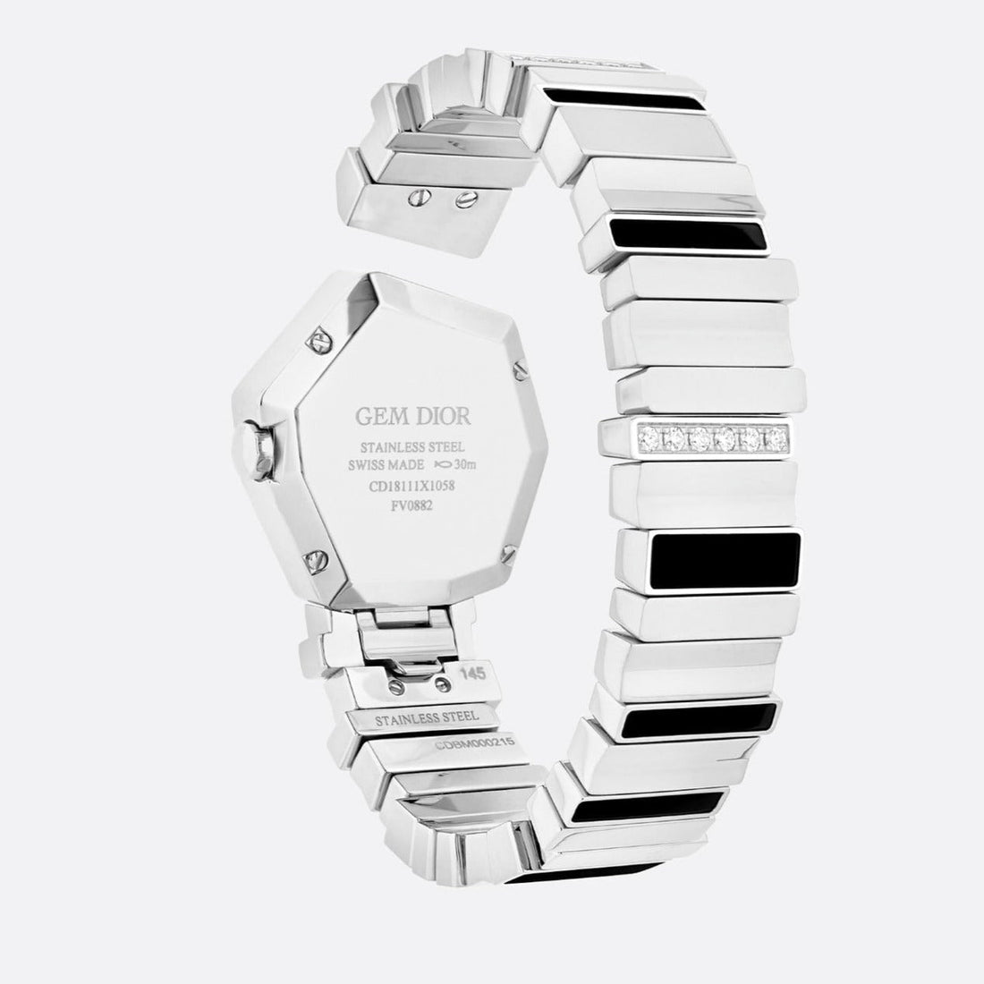 Dior Gem Dior Mother of Pearl Diamonds Black Dial Silver Steel Strap Watch for Women - CD18111X1058